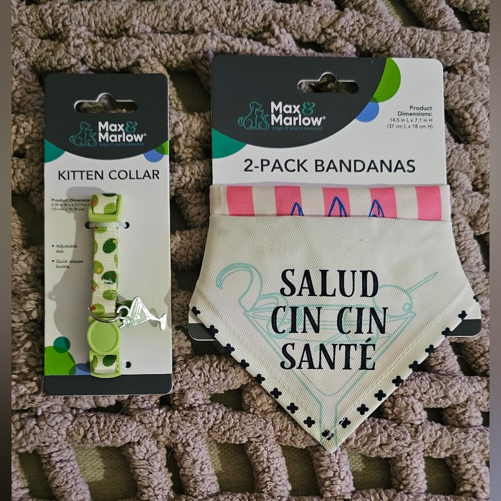 Max & Marlow Olive Martini Kitten Collar & 2pc Bandana Set